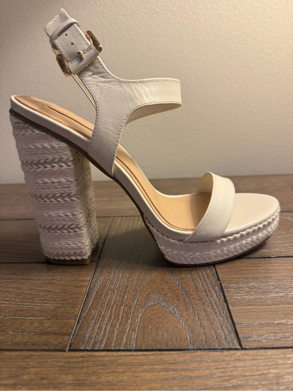 Aldo Cream Braided Platform Block Heel Espadrille Sandals